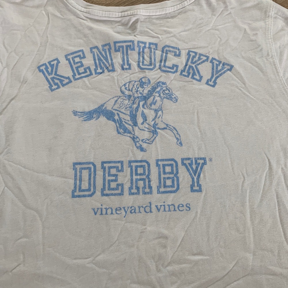 Vineyard Vines Kentucky Derby White Tee with Light Blue Graphic